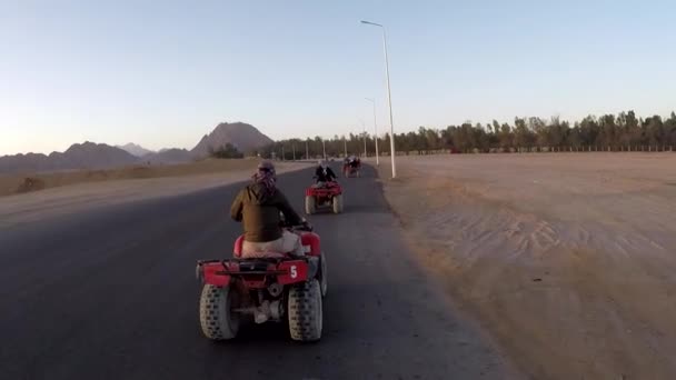 Vrouw op een Atv in de Egyptische woestijn — Stockvideo