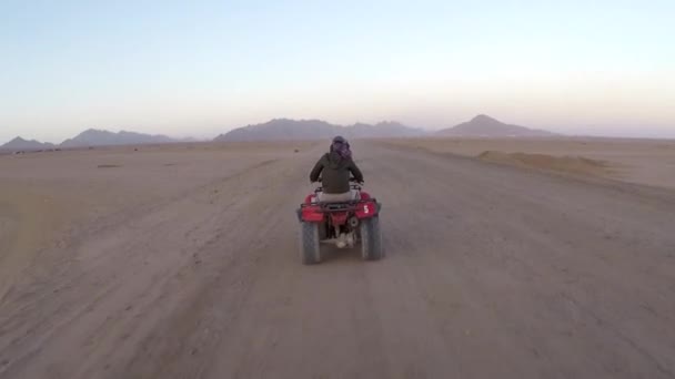 Vrouw op een Atv in de Egyptische woestijn — Stockvideo