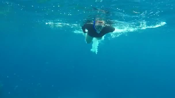 Giovane uomo snorkeling . — Video Stock