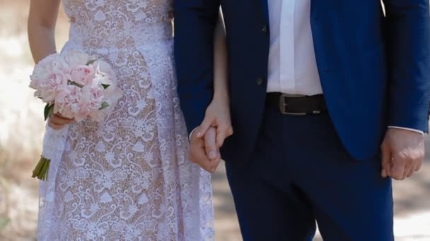Кавказская невеста и жених позируют — стоковое видео