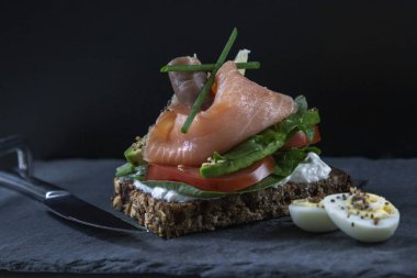 kırmızı balık ve avokado ile taze güzel sandviç
