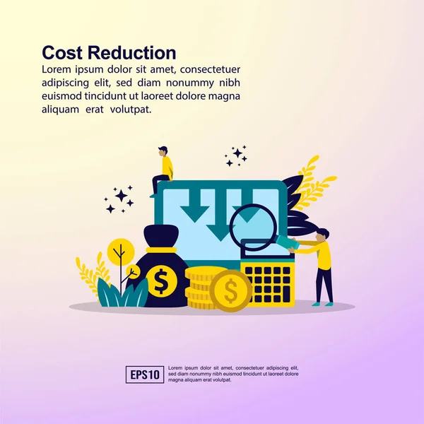 Kostnads reduktions illustration koncept med karaktär. Mall för, banner, presentation, sociala medier, affisch, reklam, promotion — Stock vektor
