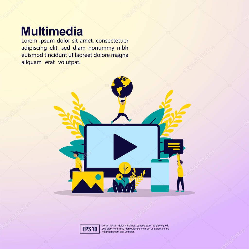 Multimedia concept with people character for banner, presentation, marketing resource, promotion
