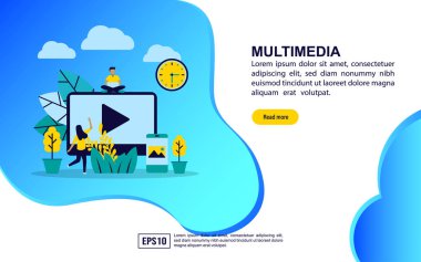 Multimedya vektör illüstrasyon kavramı. Afiş, el ilanı, promosyon, pazarlama malzemesi, online reklam, iş sunumu için modern illüstrasyon kavramsal