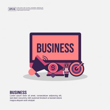 Sunum, promosyon, sosyal medya pazarlama ve daha fazlası için iş konsepti. Düz simgeli minimalist iş bilgi grafiği
