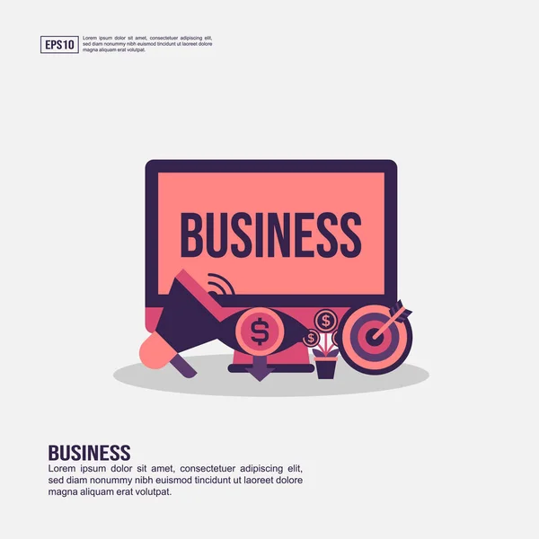 Bedrijfsconcept voor presentatie, promotie, Social Media Marketing en meer. Minimalistische Business infographic met plat icoon — Stockvector
