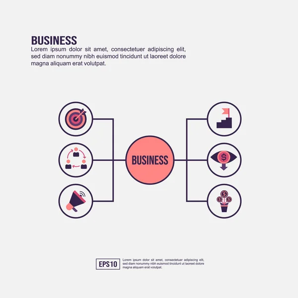 Бизнес-концепция для презентации, продвижения, маркетинга в социальных сетях и многое другое. Минималистская бизнес-инфографика с плоской иконой — стоковый вектор