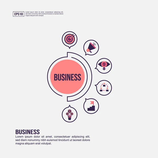 Bedrijfsconcept voor presentatie, promotie, Social Media Marketing en meer. Minimalistische Business infographic met plat icoon — Stockvector