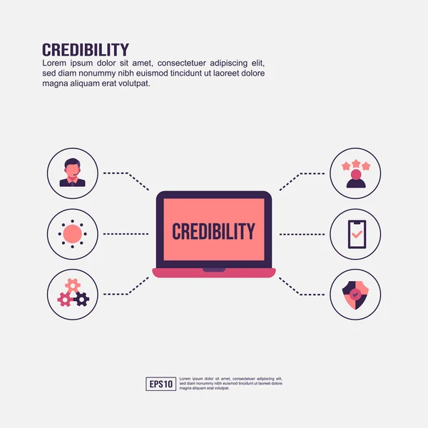 Conceito de credibilidade para apresentação, promoção, marketing de mídia social e muito mais. Infográfico minimalista de credibilidade com ícone plano —  Vetores de Stock