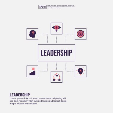 Sunum, promosyon, sosyal medya pazarlama ve daha fazlası için liderlik konsepti. Düz simgeli Minimalist Liderlik infografik