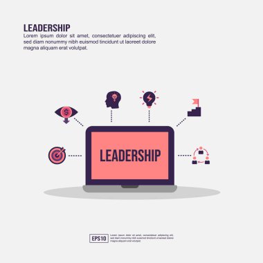 Sunum, promosyon, sosyal medya pazarlama ve daha fazlası için liderlik konsepti. Düz simgeli Minimalist Liderlik infografik