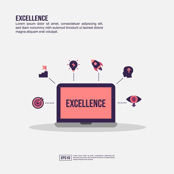 Concept d'excellence pour la présentation, la promotion, le marketing sur les médias sociaux et plus encore. Infographie d'excellence minimaliste avec icône plate — Image vectorielle