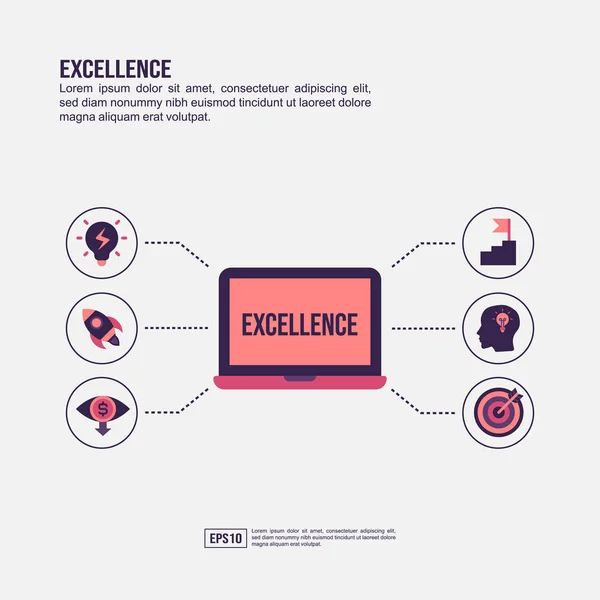 Excellence Concept för presentation, marknadsföring, marknadsföring på sociala medier med mera. Minimalistisk excellens infografik med platt ikon — Stock vektor