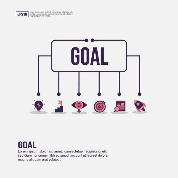 Concepto de meta para presentación, promoción, marketing en redes sociales y más. Infografía minimalista de Meta con icono plano — Vector de stock