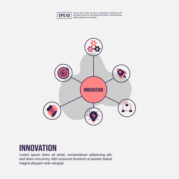 Conceito de inovação para apresentação, promoção, marketing de mídia social e muito mais. Infográfico de inovação minimalista com ícone plano —  Vetores de Stock