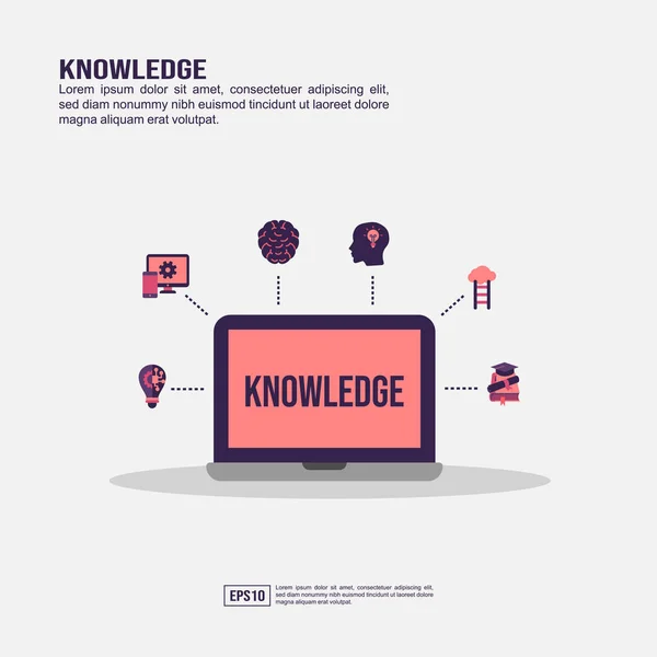 Kunskaps koncept för presentation, marknadsföring, marknadsföring på sociala medier med mera. Minimalistisk kunskaps infografik med platt ikon — Stock vektor