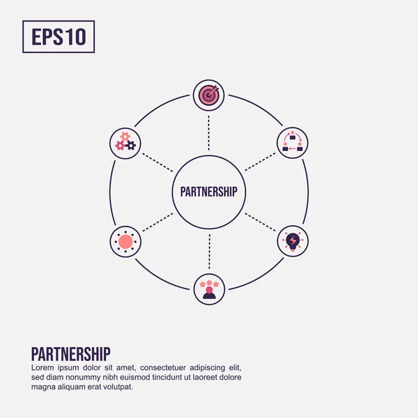 Koncepcja partnerstwa dla prezentacji, promocji, marketingu w mediach społecznościowych i innych. Minimalistyczna Infografika partnerstwa z płaską ikoną — Wektor stockowy