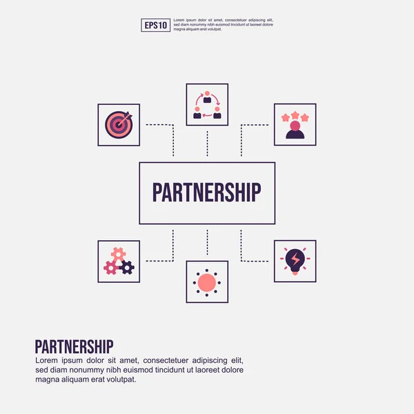 Koncepcja partnerstwa dla prezentacji, promocji, marketingu w mediach społecznościowych i innych. Minimalistyczna Infografika partnerstwa z płaską ikoną — Wektor stockowy