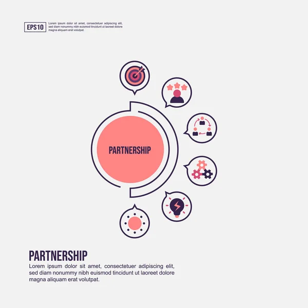 Koncepcja partnerstwa dla prezentacji, promocji, marketingu w mediach społecznościowych i innych. Minimalistyczna Infografika partnerstwa z płaską ikoną — Wektor stockowy