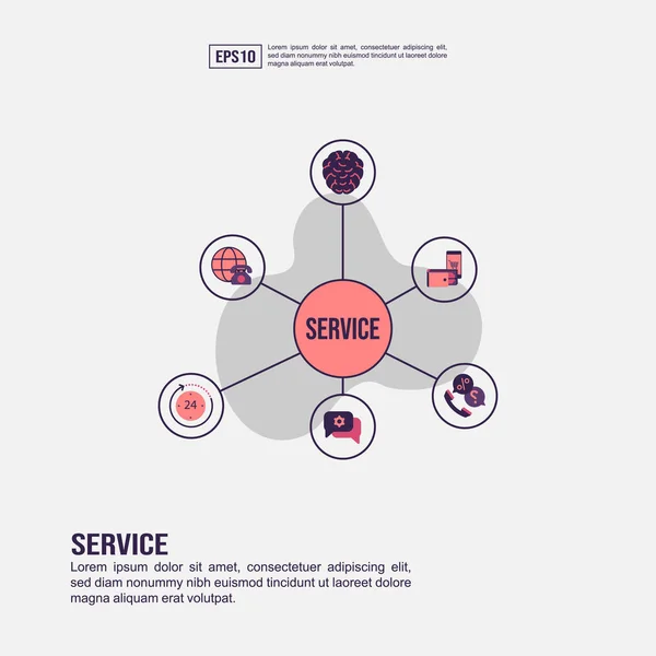 Service koncept för presentation, marknadsföring, marknadsföring på sociala medier med mera. Minimalistisk service infografik med platt ikon — Stock vektor