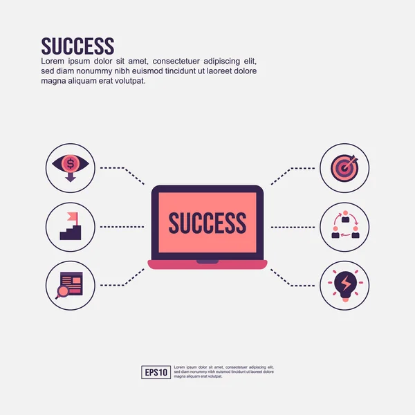 Conceito de sucesso para apresentação, promoção, marketing de mídia social e muito mais. Infográfico de sucesso minimalista com ícone plano —  Vetores de Stock