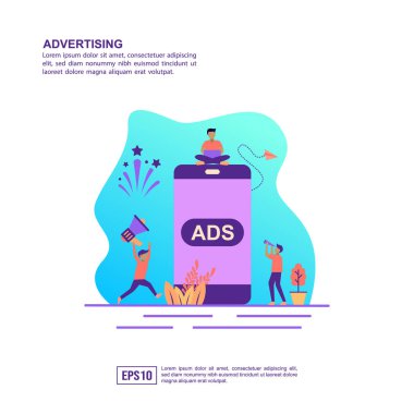 Reklam Vektör illüstrasyon kavramı. Afiş, el ilanı, promosyon, pazarlama malzemesi, online reklam, iş sunumu için modern illüstrasyon kavramsal
