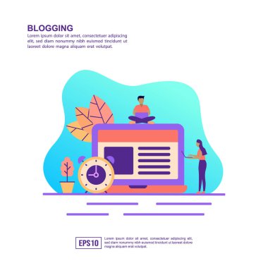 Bloglama Vektör illüstrasyon kavramı. Afiş, el ilanı, promosyon, pazarlama malzemesi, online reklam, iş sunumu için modern illüstrasyon kavramsal