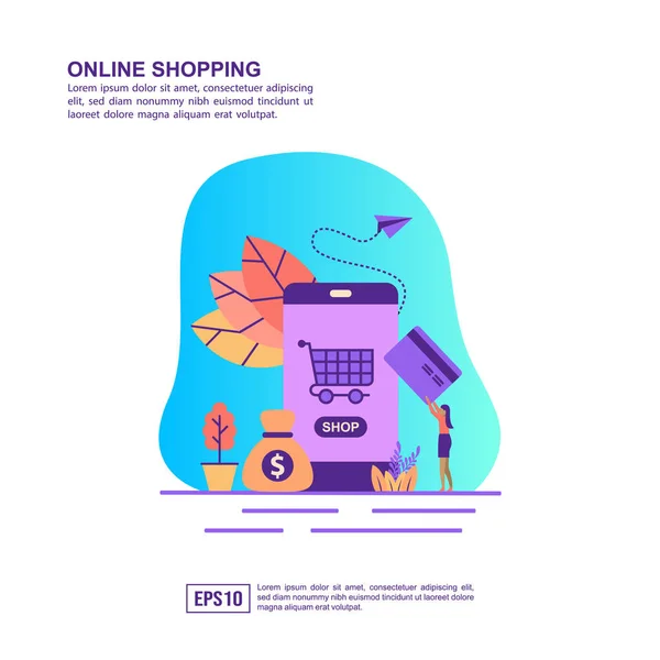 Vektor illustration konceptet för online shopping. Modern illustration konceptuell för banner, Flyer, marknadsföring, marknadsföringsmaterial, annonsering på nätet, Affärspresentation — Stock vektor