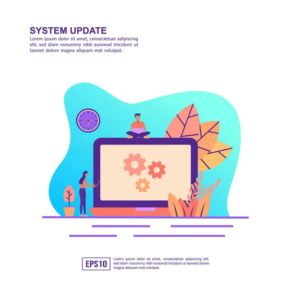 Sistem güncellemesivektör illüstrasyon kavramı. Afiş, el ilanı, promosyon, pazarlama malzemesi, online reklam, iş sunumu için modern illüstrasyon kavramsal