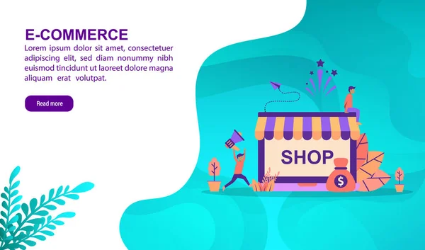 E Commerce illustration koncept med karaktär. Mall för, banner, presentation, sociala medier, affisch, reklam, promotion — Stock vektor