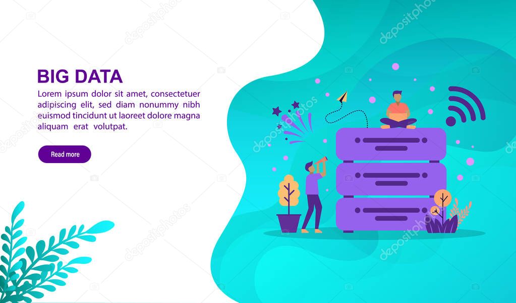 Big data illustration concept with character. Template for, banner, presentation, social media, poster, advertising, promotion