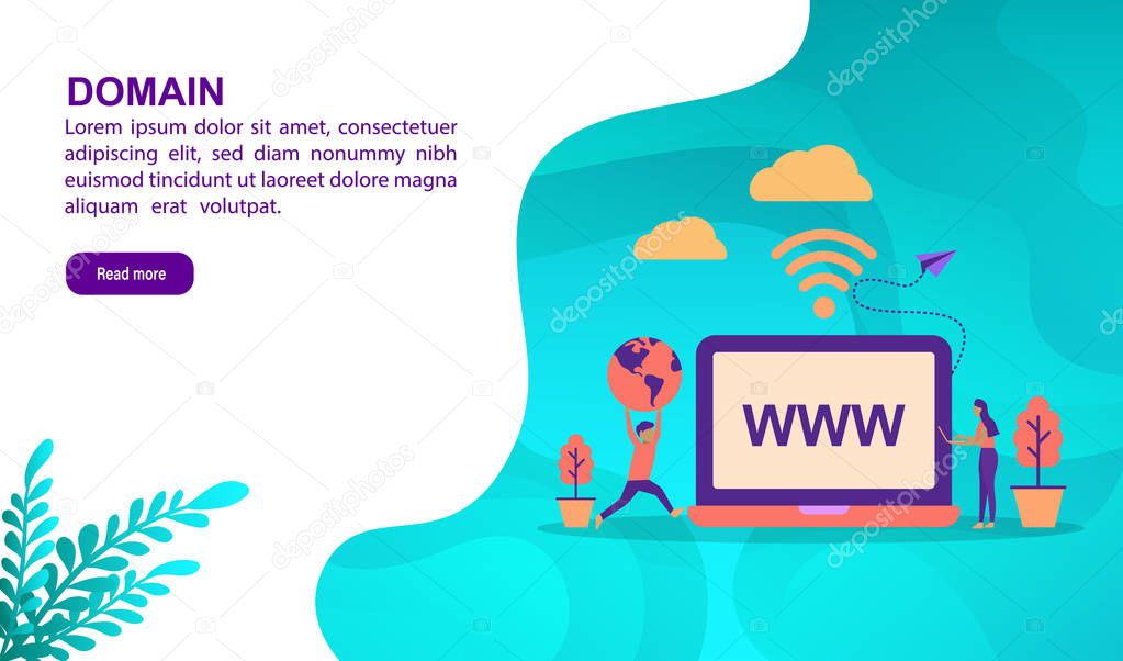 Domain illustration concept with character. Template for, banner, presentation, social media, poster, advertising, promotion