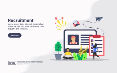 Vektör illüstrasyon kavramı işe alma. Afiş, el ilanı, promosyon, pazarlama malzemesi, online reklam, iş sunumu için modern illüstrasyon kavramsal