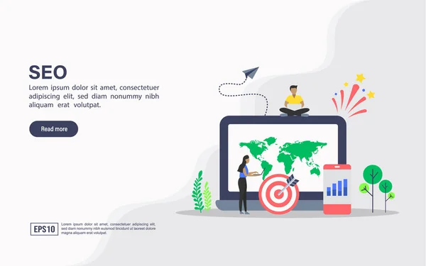 Seo vektör illüstrasyon kavramı. Afiş, el ilanı, promosyon, pazarlama malzemesi, online reklam, iş sunumu için modern illüstrasyon kavramsal