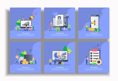 İş, pazarlama stratejisi, iş kiralama, internet bankacılığı, teslimat, yönetim, kontrol listesi için modern düz tasarım şablonları kümesi. Kolay ve özelleştirilen