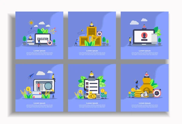 Uppsättning moderna platta designmallar för företag, utbildning, logistik distribution, konto, lärande, finansiell, ekonomisk frihet. Enkelt att redigera och anpassa — Stock vektor