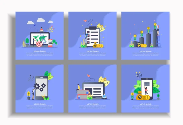 Uppsättning av moderna platta designmallar för företag, affärsstrategi, ekonomisk kontroll, investeringar, systemuppdatering, utbildning, betalning. Enkelt att redigera och anpassa — Stock vektor