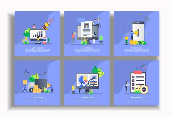Uppsättning av moderna platta designmallar för företag, marknadsföringsstrategi, anställning, internetbank, leverans, förvaltning, checklista. Enkelt att redigera och anpassa — Stock vektor