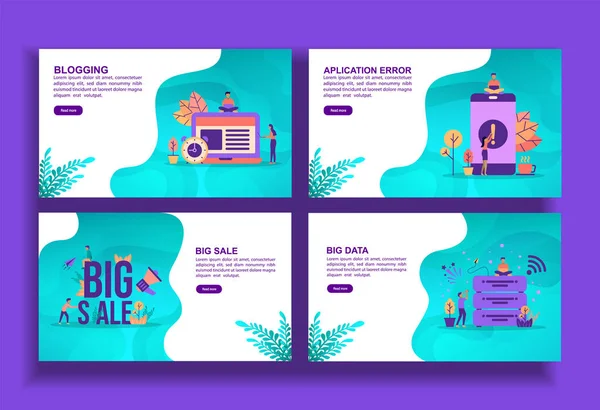 Conjunto de plantillas modernas de diseño plano para negocios, blogging, error de aplicación, big sale, big data. Fácil de editar y personalizar. Conceptos modernos de ilustración vectorial para empresas — Vector de stock