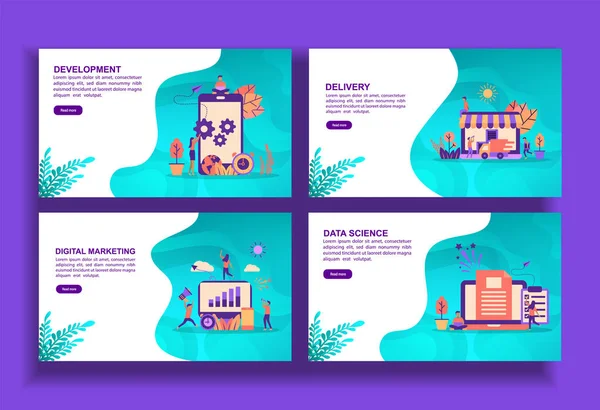 Conjunto de plantillas modernas de diseño plano para negocios, desarrollo, entrega, marketing digital, ciencia de datos. Fácil de editar y personalizar. Conceptos modernos de ilustración vectorial para empresas — Vector de stock