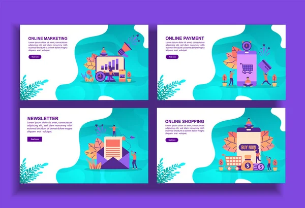 Conjunto de plantillas modernas de diseño plano para negocios, marketing online, pago online, boletín de compras en línea. Fácil de editar y personalizar. Conceptos modernos de ilustración vectorial para empresas — Vector de stock