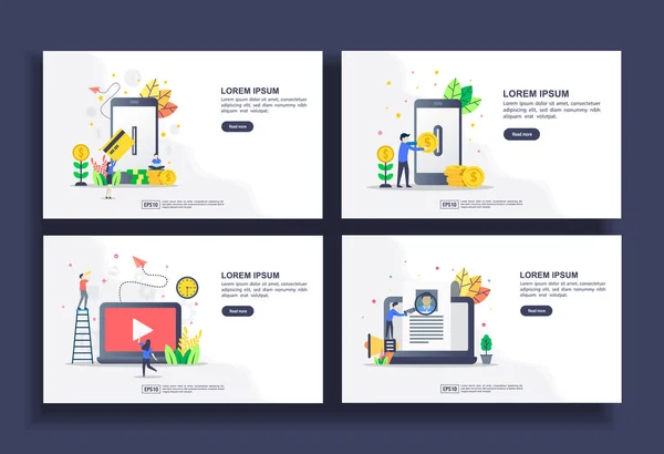 Conjunto de plantillas modernas de diseño plano para negocios, pago móvil, banca por Internet, multimedia, reclutamiento. Fácil de editar y personalizar. Conceptos modernos de ilustración vectorial para empresas — Archivo Imágenes Vectoriales