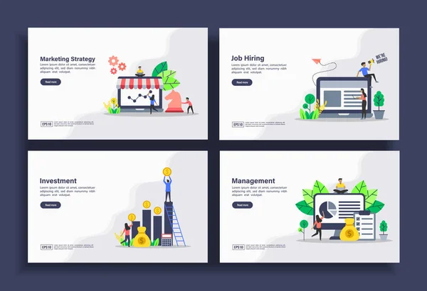 Set of modern flat design templates for Business, marketing strategy, job hiring, investment, management. Easy to edit and customize. Modern Vector illustration concepts for business — Stock Vector