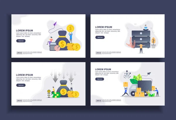 Conjunto de modelos modernos de design plano para negócios, financeiro, big data, redução de custos, entrega. Fácil de editar e personalizar. Conceitos modernos de ilustração vetorial para negócios —  Vetores de Stock