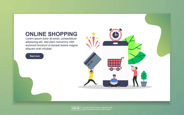 Målsida mall för online shopping. Modern Flat designkoncept av webbsida design för webbplats och mobil webbplats. Enkelt att redigera och anpassa — Stock vektor