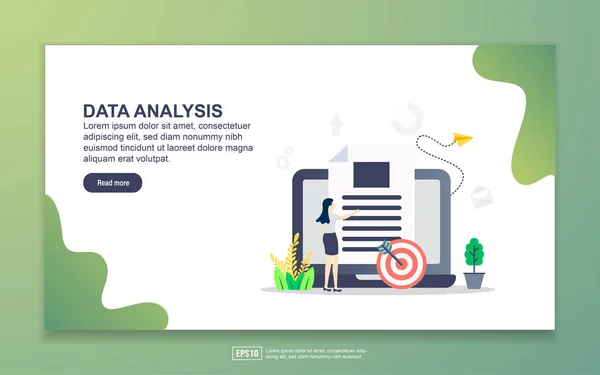 Laman pendaratan templat analisis data. Konsep desain datar modern dari desain halaman web untuk situs web dan situs seluler. Mudah untuk mengedit dan menyesuaikan - Stok Vektor