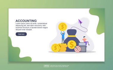 Muhasebe nin açılış sayfası şablonu. finansal özgürlük, para tasarrufu, yatırım. Web sitesi ve mobil web sitesi için web sayfası tasarımı Modern düz tasarım kavramı. Kolay ve özelleştirilen.