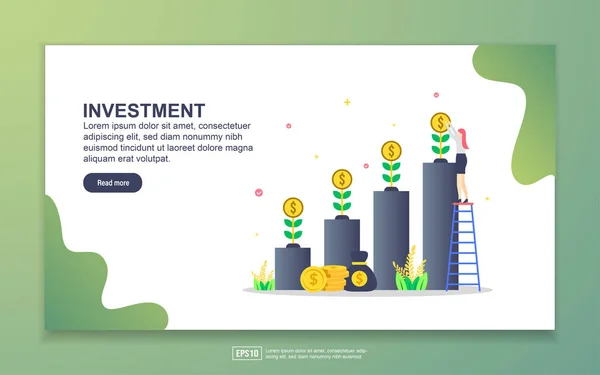 แม่แบบหน้า Landing Page ของการลงทุน แนวคิดการออกแบบแบนสมัยใหม่ของการออกแบบหน้าเว็บสําหรับเว็บไซต์และเว็บไซต์มือถือ แก้ไขและปรับแต่งได้ง่าย . — ภาพเวกเตอร์สต็อก