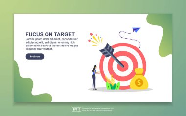Hedefodaklanmak için açılış sayfası şablonu. Web sitesi ve mobil web sitesi için web sayfası tasarımı Modern düz tasarım kavramı. Kolay ve özelleştirilen.