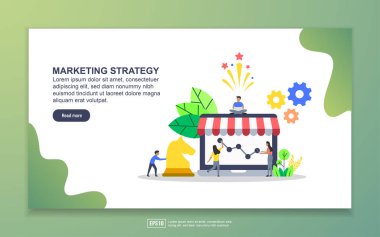 Pazarlama stratejisinin açılış sayfası şablonu. Web sitesi ve mobil web sitesi için web sayfası tasarımı Modern düz tasarım kavramı. Kolay ve özelleştirilen.